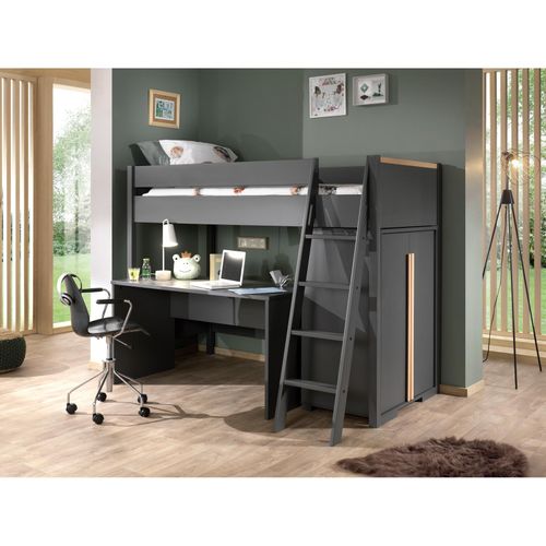 5420070238519 - LONDON Hochbett Set best aus Hochbett mit Liegefläche 90 x 200 cm Schreibtisch Rollcontainer und Wäscheschrank Ausf Weiß Absatz Buche natur massiv