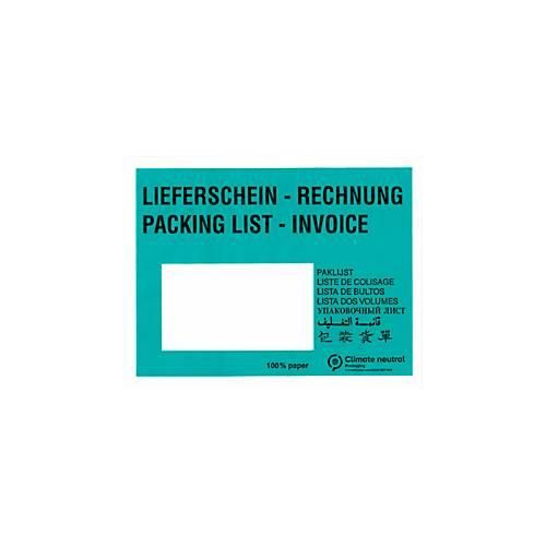 4251898800098 - Papier-Dokumententasche Lieferscheintasche SecurePack C6 Fenster links mit Aufdruck selbstklebend 100 % recycelbares Pergaminpapier grün 250 Stück