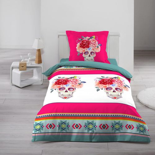 4059865062629 - Dynamic24 - 2tlg Wende Bettwäsche Baumwolle 140x200 cm - Flower Skull 1447438 4059865062629 - Dynamic24 - 2tlg Wende Bettwäsche Baumwolle 140x200 cm - Flower Skull 1447438