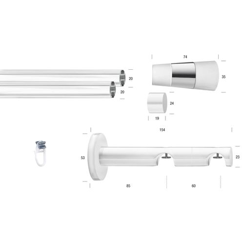 9002777358675 - Gardinenstange GARESA WHITE Gardinenstangen Gr L 250 cm Ø 20 mm 1 St 2 läufig weiß Gardinenstangen nach Maß Vorhanggarnitur Innenlauf verlängerbar Wandmont Endknopf 2-färbig