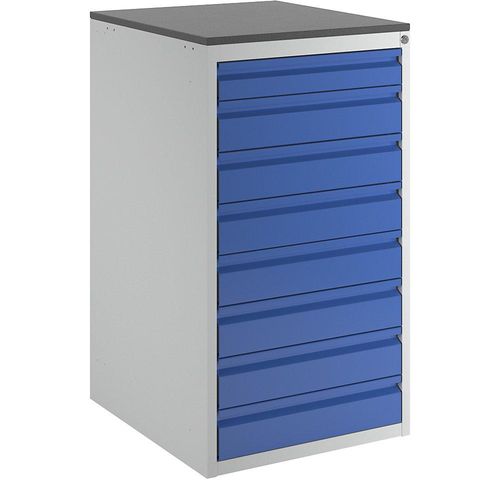 4040376927378 - Schubladenschrank mit Teleskopführungen Höhe 1030 mm Schubladen 1 x 90 7 x 120 mm lichtgrau   enzianblau Breite 580 mm RAU