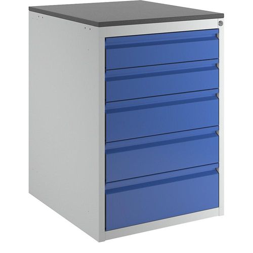 4040376927019 - Schubladenschrank mit Teleskopführungen Höhe 820 mm Schubladen 2 x 120 2 x 150 1 x 180 mm lichtgrau   enzianblau Breite 580 mm RAU