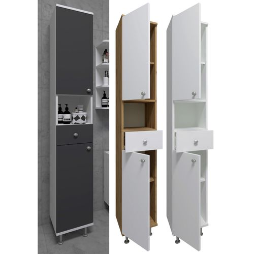 4051814422072 - Holz Badezimmerschrank Badmöbel Hochschrank Badschrank Maße ca H 185 x B 30 x T 31 cm - Nilosi
