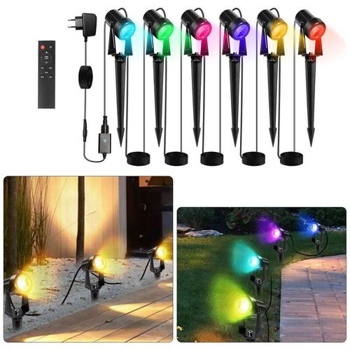 9441001240575 - Led Gartenstrahler mit Erdspieß 6er Set Gartenleuchte Gartenbeleuchtung mit Stecker Wasserdicht IP65 rgb - rgb - Tolletour