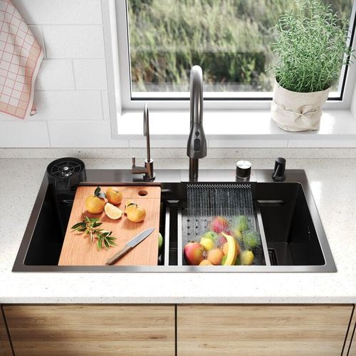 0740813190023 - Sonni - Küchenspüle Edelstahl Einbauspüle 80x45cm Einzelbecken Multifunktions mit 360°Ausziehbarer Wasserhahn Seifenspender und Abtropfbecken 0740813190023 - Sonni - Küchenspüle Edelstahl Einbauspüle 80x45cm Einzelbecken Multifunktions mit 360°Ausziehbarer Wasserhahn Seifenspender und Abtropfbecken