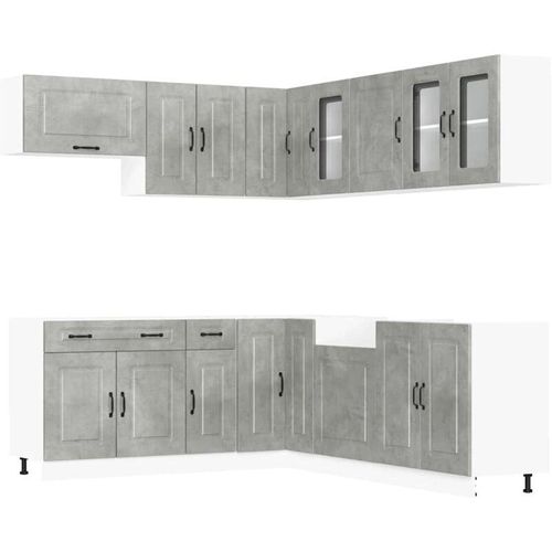 8721158505231 - 11-tlg Küchenschrank-Set Kalmar Betongrau Holzwerkstoff vidaXL