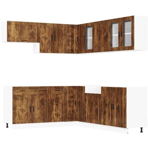 8721158505446 - 11-tlg Küchenschrank-Set Porto Räuchereiche Holzwerkstoff vidaXL