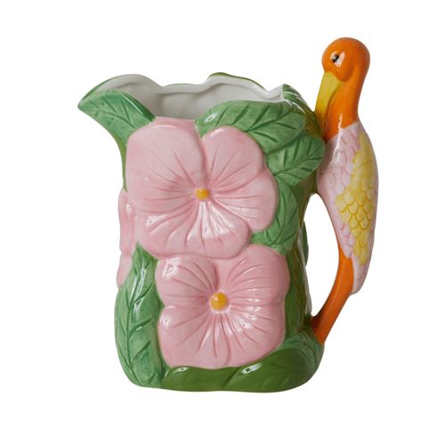 5708315210408 - RICE Keramik Vase mit Pelikan und Blumen L22 x B12 x H25cm grün