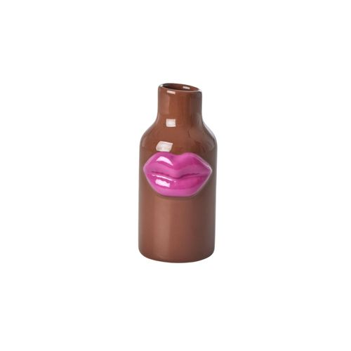 5708315244489 - RICE Kleine Keramik Vase Lipstick Höhe 14 Ø 65 cm Braun