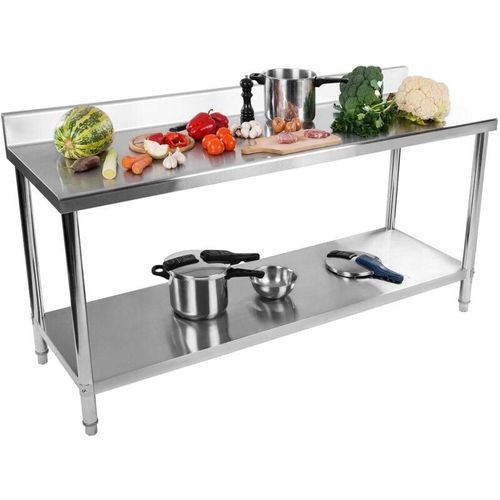 4250928691866 - Royal Catering - Arbeitstisch Aus Edelstahl Mit Aufkantung 180X60X85cm Gastro Küchentisch Tisch