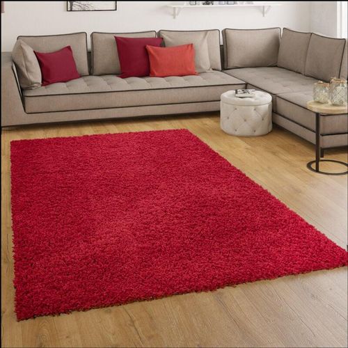 4250857511310 - Paco Home - Shaggy Hochflor Langflor Teppich Sky Einfarbig in Rot ø 160 cm Rund