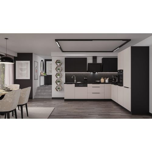 4255832100978 - Winkelküche ARONA + SIENA 280x270 Küchenzeile Eckküche Küche Kaschmir + Schwarz