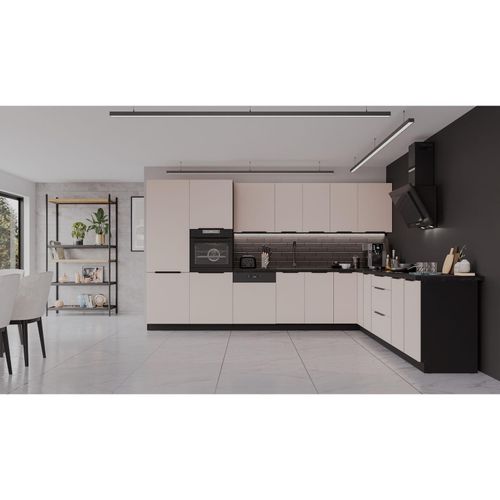4255832101012 - Winkelküche ARONA 350x290 cm Küchenzeile Eckküche Küche Kaschmir beige + Schwarz 4255832101012 - Winkelküche ARONA 350x290 cm Küchenzeile Eckküche Küche Kaschmir beige + Schwarz