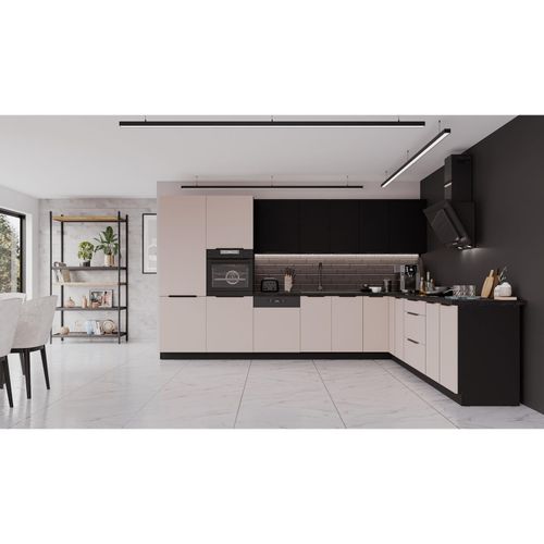4255832101067 - Winkelküche ARONA + SIENA 350x290 Küchenzeile Eckküche Küche Kaschmir + Schwarz