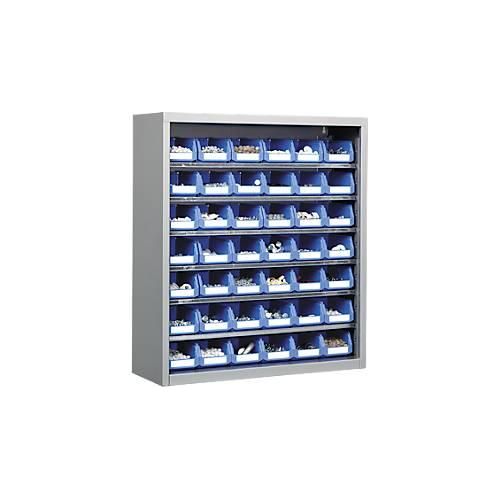 4063332958438 - Magazinregal 830 mm hoch mit 6 Böden inkl 42 Kästen hellsilber