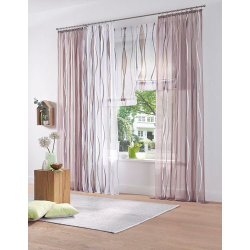 6920192990474 - Gardine MY HOME Dimona Gardinen Gr 145 cm Kräuselband 140 cm grau (weiß taupe) Kräuselband Gardine 2er-Set Voile Polyester Wellen