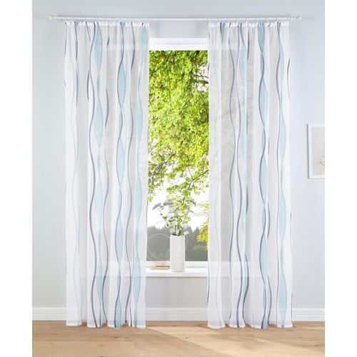 6920192975617 - Gardine MY HOME Dimona Gardinen Gr 145 cm Kräuselband 140 cm weiß (weiß blau) Kräuselband Gardine 2er-Set Transparent Voile Polyester Wellen