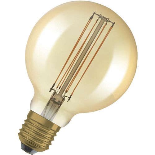4058075761759 - Vintage 1906 LED-Lampe mit Gold-Tönung 58W 470lm Kugel-Form mit 95mm Durchmesser & E27-Sockel warmweiße Lichtfarbe gerades Filament dimmbar 4058075761759 - Vintage 1906 LED-Lampe mit Gold-Tönung 58W 470lm Kugel-Form mit 95mm Durchmesser & E27-Sockel warmweiße Lichtfarbe gerades Filament dimmbar