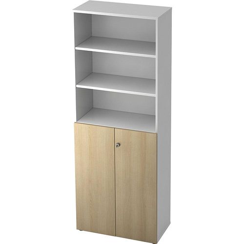 4032062158401 - eurokraft pro Kombi-Schrank 5 Fachböden 2 Flügeltüren weiß   Eiche