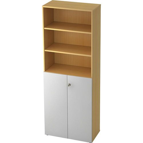 4032062025888 - eurokraft pro Kombi-Schrank 5 Fachböden 2 Flügeltüren Buche   alusilber