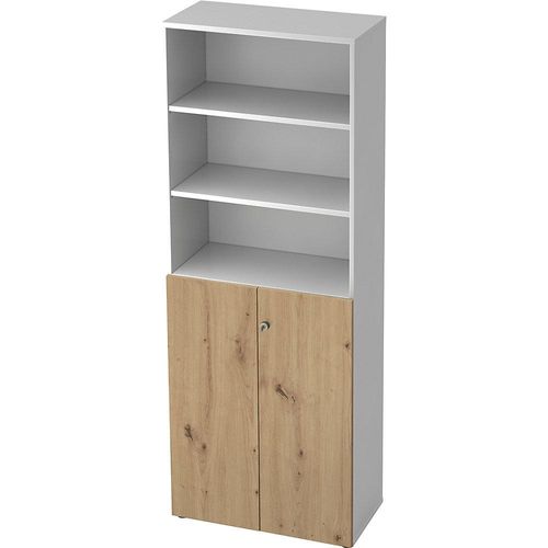 4032062187944 - eurokraft pro Kombi-Schrank 5 Fachböden 2 Flügeltüren weiß   Asteiche