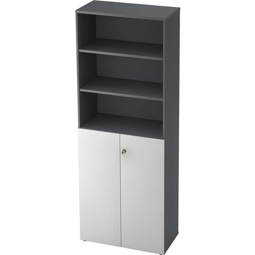 4032062158395 - eurokraft pro Kombi-Schrank 5 Fachböden 2 Flügeltüren graphit   weiß