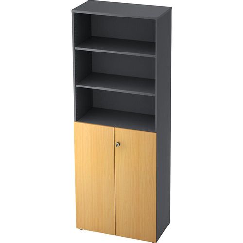 4032062158357 - eurokraft pro Kombi-Schrank 5 Fachböden 2 Flügeltüren graphit   Buche