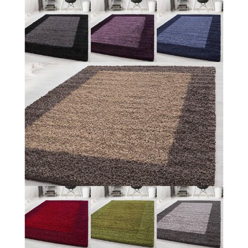 4053658989940 - Designer Hochflor Teppich Langflor Shaggy Teppich 2 farbig Bordüre Muster