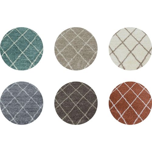 4053659033420 - Moderner Runder Hochflor Teppich - Skandinavischer Stil mit Rautenmuster