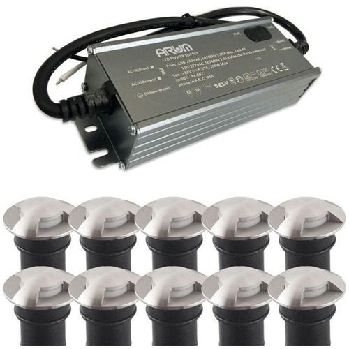 3700710833703 - Arum Lighting - Set mit 10 Bodeneinbauleuchten 3 w Mini-CANYON IP67 12 v mit selv 50 w IP67-Transformator Température de Couleur Blanc neutre 4000K