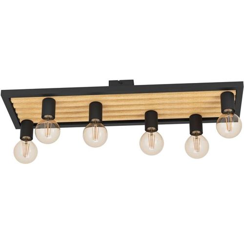 9002759437244 - Deckenlampe Consett 6-flammige Deckenleuchte Deckenbeleuchtung Nature Vintage Industrial FSCM70HB Wohnzimmerlampe aus schwarzem Stahl und Holz