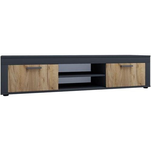 4051814435164 - Holz TV Lowboard Möbel Fernsehschrank Tisch Konsole Fernsehtisch Breite 160 cm Usilo XL (Farbe Anthrazit   Honig-Eiche)