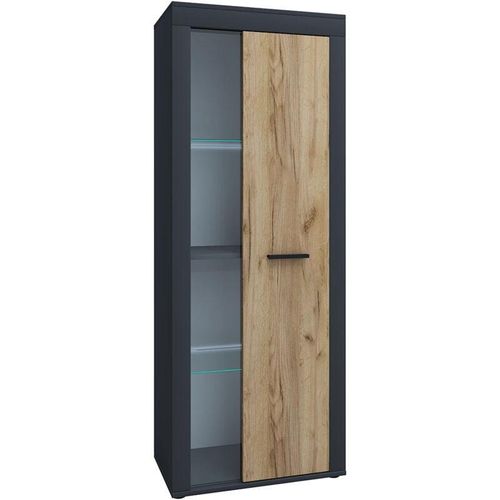 4051814435102 - Holz Kommode Sideboard Highboard Vitrine Wohnzimmer Schrank Usilo Drehtür Glas (Farbe Anthrazit   Honig-Eiche)