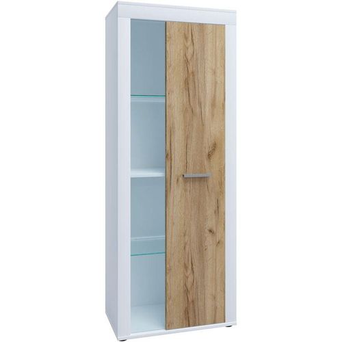 4051814435096 - Holz Kommode Sideboard Highboard Vitrine Wohnzimmer Schrank Usilo Drehtür Glas (Farbe Weiß   Honig-Eiche)