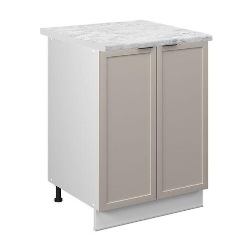 4066731451678 - Unterschrank Fame-Line Weiß Grau-Beige gerahmt 60 cm mit Arbeitsplatte Marmor-Weiß