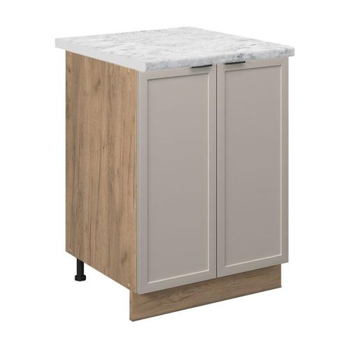 4066731452354 - Unterschrank Fame-Line Eiche Grau-Beige gerahmt 60 cm mit Arbeitsplatte Marmor-Weiß