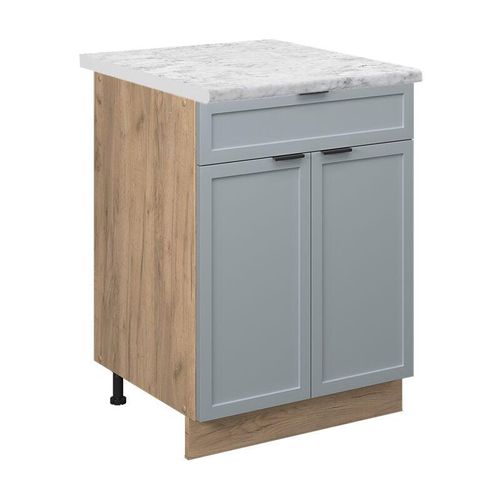 4066731456710 - Schubunterschrank Fame-Line Eiche Hellblau-Grau gerahmt 60 cm mit Arbeitsplatte Marmor-Weiß 4066731456710 - Schubunterschrank Fame-Line Eiche Hellblau-Grau gerahmt 60 cm mit Arbeitsplatte Marmor-Weiß