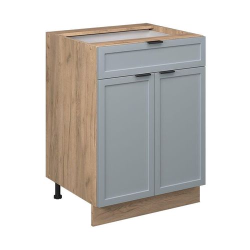 4066731456697 - Schubunterschrank Fame-Line Eiche Hellblau-Grau gerahmt 60 cm mit Arbeitsplatte Anthrazit