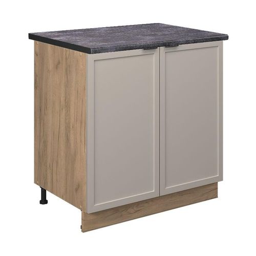 4066731452378 - Unterschrank Fame-Line Eiche Grau-Beige gerahmt 80 cm mit Arbeitsplatte Anthrazit