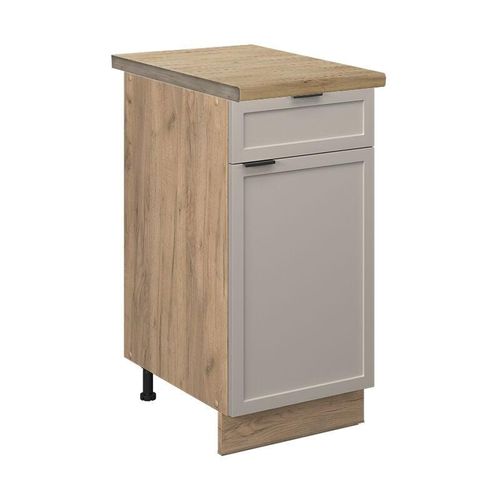 4066731452309 - Schubunterschrank Fame-Line Eiche Grau-Beige gerahmt 40 cm mit Arbeitsplatte Eiche