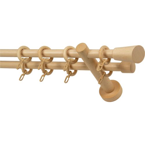 9002777488112 - Gardinenstange GARESA CLASSICO MOLIS beige (natur) L210cm Gardinenstangen Vorhanggarnitur verlängerbar Wandmontage Keil mit Ringe und Haken