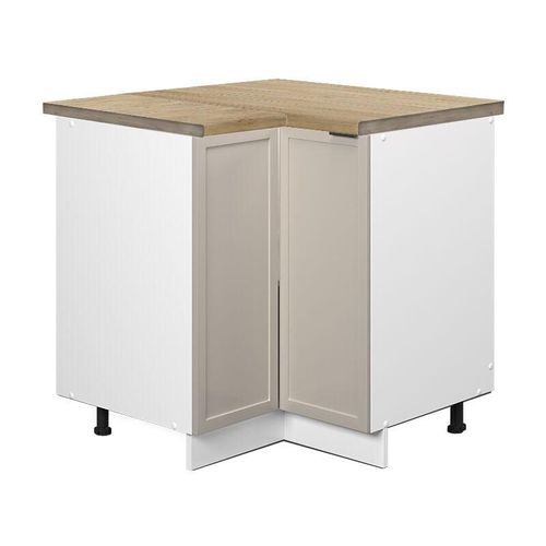4066731453566 - Eckunterschrank Fame-Line Weiß Grau-Beige gerahmt 87 cm mit Arbeitsplatte Eiche 4066731453566 - Eckunterschrank Fame-Line Weiß Grau-Beige gerahmt 87 cm mit Arbeitsplatte Eiche