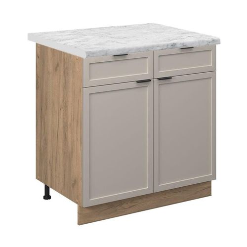 4066731452514 - Schubunterschrank Fame-Line Eiche Grau-Beige gerahmt 80 cm mit Arbeitsplatte Marmor-Weiß 4066731452514 - Schubunterschrank Fame-Line Eiche Grau-Beige gerahmt 80 cm mit Arbeitsplatte Marmor-Weiß