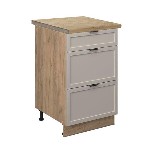 4066731452620 - Schubladenunterschrank Fame-Line Eiche Grau-Beige gerahmt 50 cm mit Arbeitsplatte Eiche