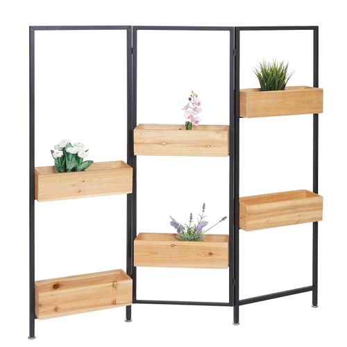 4057651765952 - Raumteiler mit Pflanzkasten MCW-L32 Blumenkasten Raumtrenner Holz-Stahl 116x118cm ~ Gestell schwarz naturfarben 4057651765952 - Raumteiler mit Pflanzkasten MCW-L32 Blumenkasten Raumtrenner Holz-Stahl 116x118cm ~ Gestell schwarz naturfarben