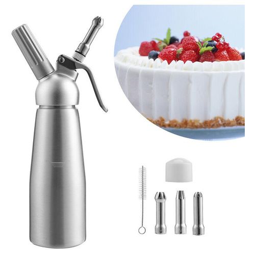 0726504708821 - Edelstahl Sahnespender 500ml Sahnesyphon mit 3 Edelstahl Deko-Düsen Rostfrei Schlagsahne Dispenser Für Desserts Gebäck Sahne Soßen und mehr - Swanew