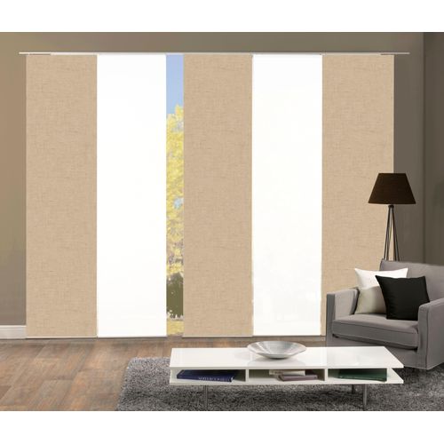 4056751489140 - Schiebegardine HOME WOHNIDEEN PIVE 5er SET Gr 1 beige (sand) B60cm H245cm Polyester Gardinen Schiebevorhang Digidruck 5er Set PIVE