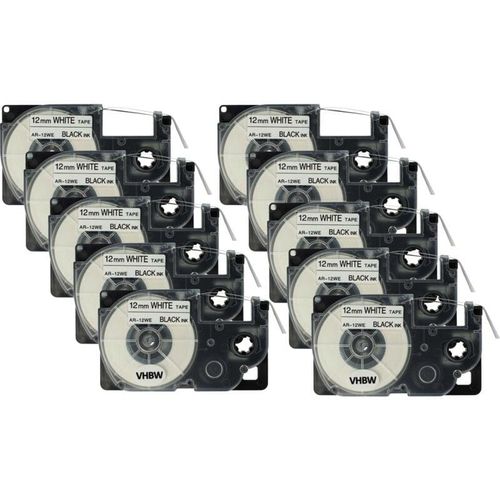 4251156509183 - vhbw 10 x Kassette Patronen Schriftband 12mm kompatibel mit Casio KL-8100 KL-820 KL-8200 KL-C500 KL-P1000 Ersatz für Casio XR-12WE1 XR-12WE