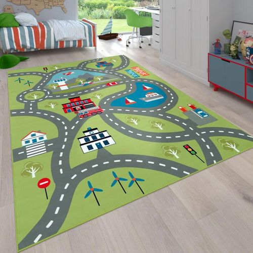 4061981081804 - Kinder-Teppich Für Kinderzimmer Spiel-Teppich Mit Straßen-Motiv In Grün 160x220 cm - Paco Home