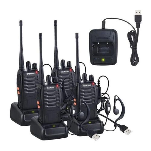 0888916511212 - Oly Magic - 4 x Talkie Walkie Deux Voies Radio uhf 400-470MHz Walkie Talkie Avec Ecouteurs Originaux Transmetteur Portatif fm 16 Chaînes - Noir